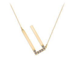 Asymmetrical Initial Necklace with Accent Stones - U in 18K Gold Plated Silver with Smokey Quartz