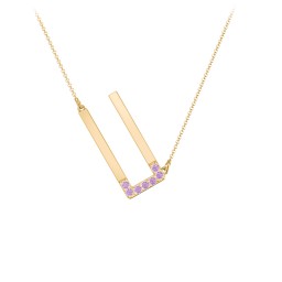 Asymmetrical Initial Necklace with Accent Stones - U in 18K Gold Plated Silver with Amethyst