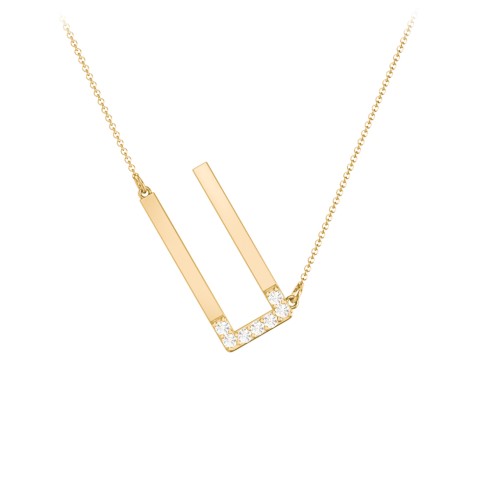 Asymmetrical Initial Necklace with Accent Stones - U – 18K Gold Plated Silver with Cubic Zirconia