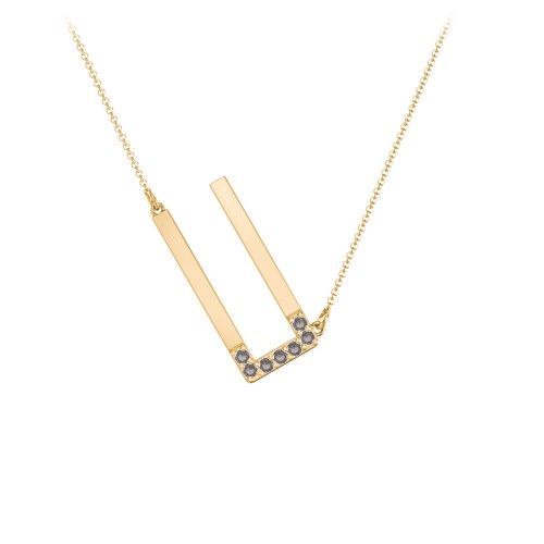 Asymmetrical Initial Necklace with Accent Stones - U – 18K Gold Plated Silver with Smokey Quartz