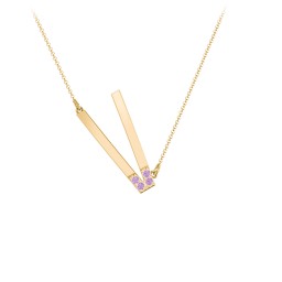 Asymmetrical Initial Necklace with Accent Stones - V in 18K Gold Plated Silver with Amethyst