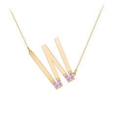 Asymmetrical Initial Necklace with Accent Stones - W in 18K Gold Plated Silver with Amethyst