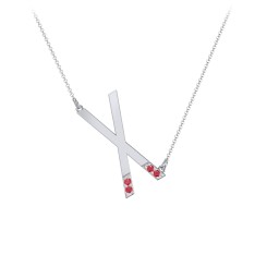 Asymmetrical Initial Necklace with Accent Stones - X