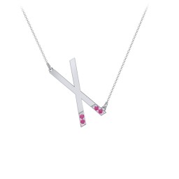 Asymmetrical Initial Necklace with Accent Stones - X
