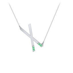 Asymmetrical Initial Necklace with Accent Stones - X