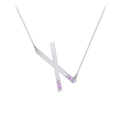 Asymmetrical Initial Necklace with Accent Stones - X