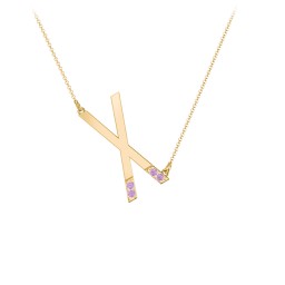 Asymmetrical Initial Necklace with Accent Stones - X in 18K Gold Plated Silver with Amethyst