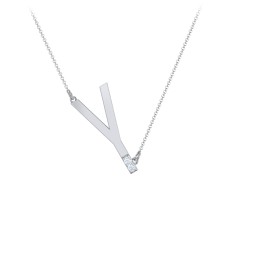 Asymmetrical Initial Necklace with Accent Stones - Y