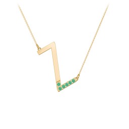 Asymmetrical Initial Necklace with Accent Stones - Z in 18K Gold Plated Silver with Emerald