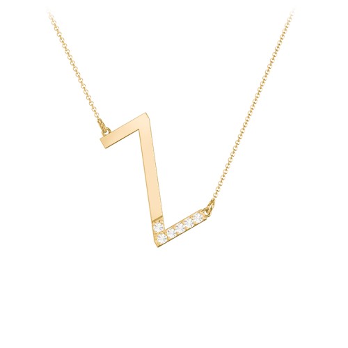Asymmetrical Initial Necklace with Accent Stones - Z – 18K Gold Plated Silver with Cubic Zirconia