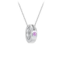 Engravable Gemstone Stacking Ring Charm Necklace - 1 in 925 Sterling Silver with Amethyst
