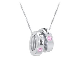 Engravable Gemstone Stacking Ring Charm Necklace - 2 in 925 Sterling Silver with Pink Sapphire