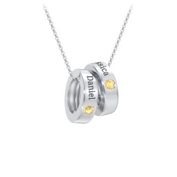 Engravable Gemstone Stacking Ring Charm Necklace - 2 in 925 Sterling Silver with Citrine