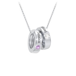 Engravable Gemstone Stacking Ring Charm Necklace - 2 in 925 Sterling Silver with Amethyst and Cubic Zirconia