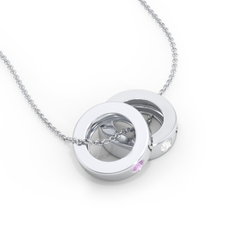 Engravable Gemstone Stacking Ring Charm Necklace - 2 – Sterling Silver with Amethyst and Cubic Zirconia