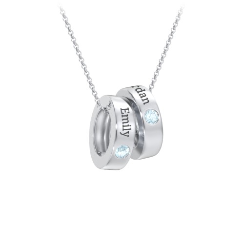 Engravable Gemstone Stacking Ring Charm Necklace - 2 – Sterling Silver with Blue Topaz