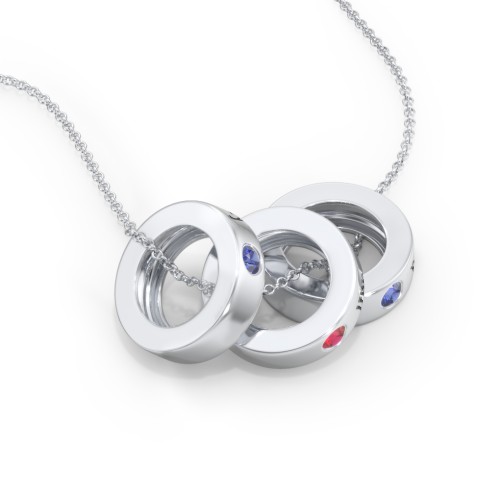 Engravable Gemstone Stacking Ring Charm Necklace - 3 – Sterling Silver with Blue Sapphire and Garnet