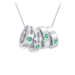 Engravable Gemstone Stacking Ring Charm Necklace - 4 in 925 Sterling Silver with Emerald