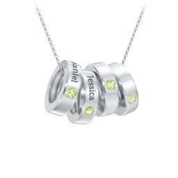 Engravable Gemstone Stacking Ring Charm Necklace - 4 in 925 Sterling Silver with Peridot