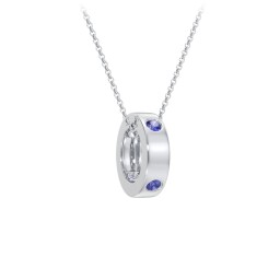 Multi-Gemstone Stacking Ring Charm Necklace - 1 in 925 Sterling Silver with Blue Sapphire