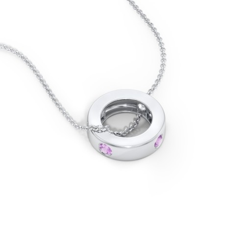 Multi-Gemstone Stacking Ring Charm Necklace - 1 – Sterling Silver with Amethyst