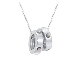 Multi-Gemstone Stacking Ring Charm Necklace - 2 in 925 Sterling Silver with Smokey Quartz
