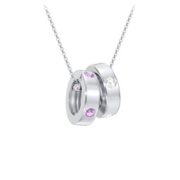 Multi-Gemstone Stacking Ring Charm Necklace - 2 in 925 Sterling Silver with Amethyst and Cubic Zirconia