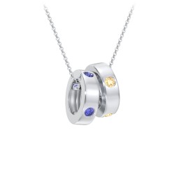 Multi-Gemstone Stacking Ring Charm Necklace - 2 in 925 Sterling Silver with Blue Sapphire and Citrine