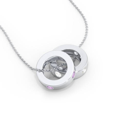 Multi-Gemstone Stacking Ring Charm Necklace - 2 – Sterling Silver with Amethyst and Cubic Zirconia