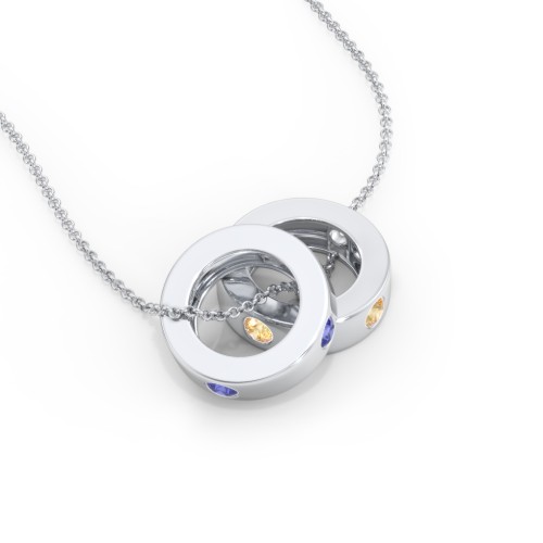 Multi-Gemstone Stacking Ring Charm Necklace - 2 – Sterling Silver with Blue Sapphire and Citrine