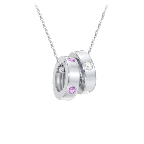 Multi-Gemstone Stacking Ring Charm Necklace - 2 – Sterling Silver with Amethyst and Cubic Zirconia
