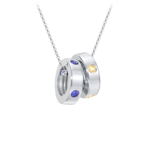 Multi-Gemstone Stacking Ring Charm Necklace - 2 – Sterling Silver with Blue Sapphire and Citrine