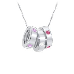 Multi-Gemstone Stacking Ring Charm Necklace - 3 in 925 Sterling Silver with Amethyst, Cubic Zirconia, and Ruby