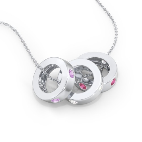 Multi-Gemstone Stacking Ring Charm Necklace - 3 – Sterling Silver with Amethyst, Cubic Zirconia, and Ruby