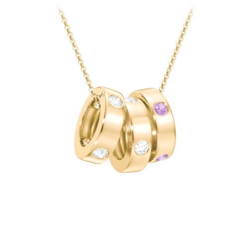 Multi-Gemstone Stacking Ring Charm Necklace - 3 – 10K Yellow Gold with Diamond and Amethyst
