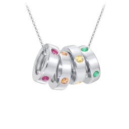 Multi-Gemstone Stacking Ring Charm Necklace - 4 in 925 Sterling Silver with Ruby, Orange Sapphire, Citrine, and Emerald