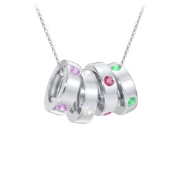 Multi-Gemstone Stacking Ring Charm Necklace - 4 in 925 Sterling Silver with Amethyst, Cubic Zirconia, Ruby, and Emerald