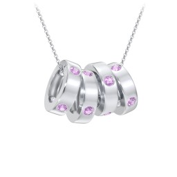 Multi-Gemstone Stacking Ring Charm Necklace - 4 in 925 Sterling Silver with Amethyst