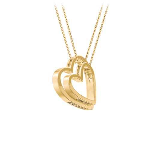Engravable Heart In Heart Necklace Set – 10K Yellow Gold