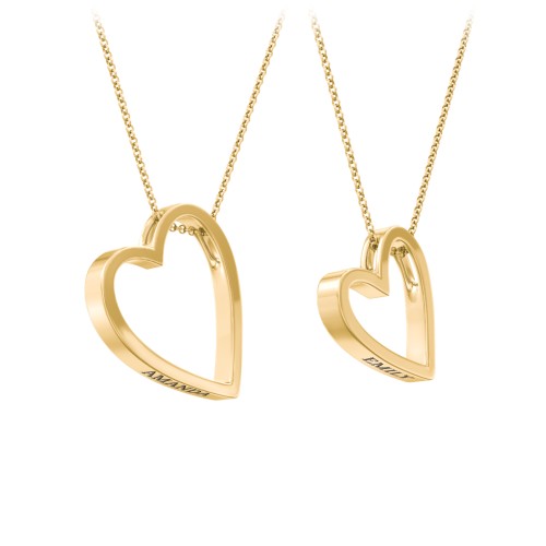 Engravable Heart In Heart Necklace Set – 10K Yellow Gold
