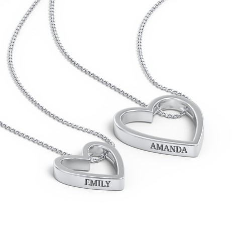 Engravable Heart In Heart Necklace Set – Sterling Silver