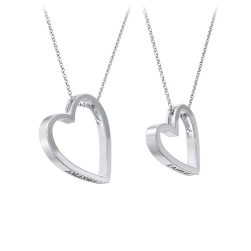 Engravable Heart In Heart Necklace Set – Sterling Silver