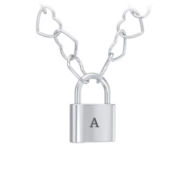 Engravable Lock with Heart Link Chain in 925 Sterling Silver