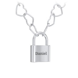Engravable Lock with Heart Link Chain in 925 Sterling Silver