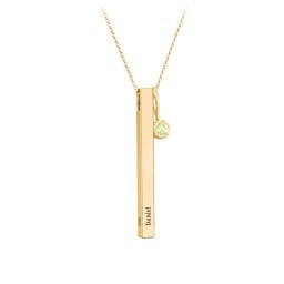 Engravable Vertical 3D Bar Necklace with 1-Stone Charm