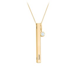 Engravable Vertical 3D Bar Necklace with 1-Stone Charm