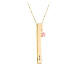 Engravable Vertical 3D Bar Necklace with 1-Stone Charm