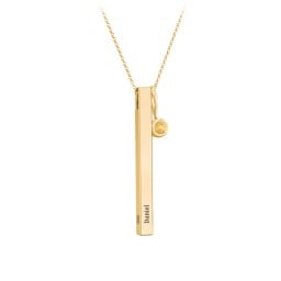 Engravable Vertical 3D Bar Necklace with 1-Stone Charm