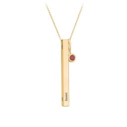 Engravable Vertical 3D Bar Necklace with 1-Stone Charm