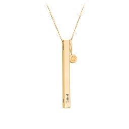Engravable Vertical 3D Bar Necklace with 1-Stone Charm